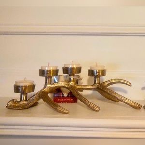 🎁Made in India - Farmhouse Low Branch Candelabra - Gold Metal - 2 Pieces